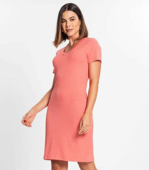 Vestido Feminino Em Ribana Canelada Rovitex Rosa
