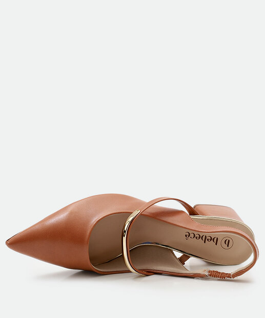 Scarpin Feminino Slingback Salto Grosso Bebecê Marrom