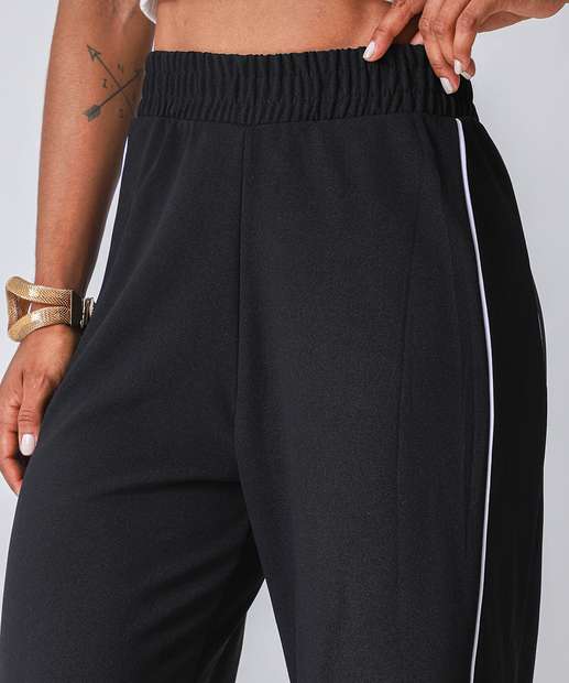 Calça Feminina Crepe Pantalona Friso Marisa Preto