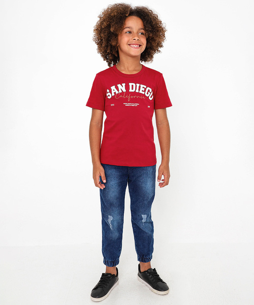 Camiseta Infantil Estampada MR Tam 4 a 10 Vermelho