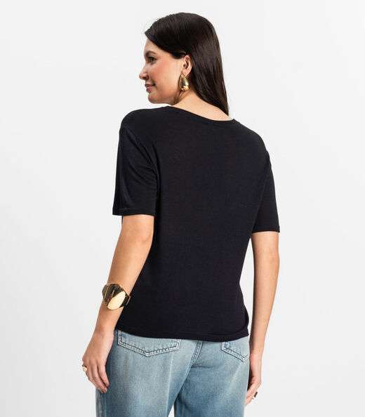 Blusa Feminina Manga Curta Visco Tricot Rovitex Preto