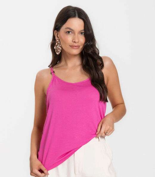 Blusa de Alça em Visco Tricot Infinita Cor Rosa