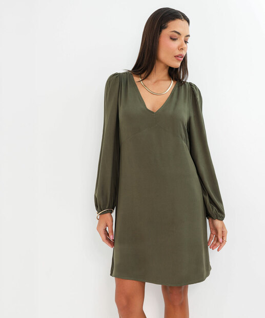 Image_ Vestido Feminino Amarração Manga Longa Marisa Verde