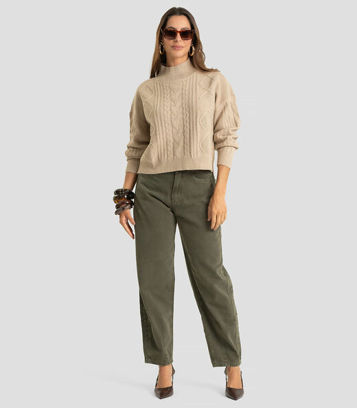 Suéter Feminino em Tricot Com Detalhes Dianna Bege