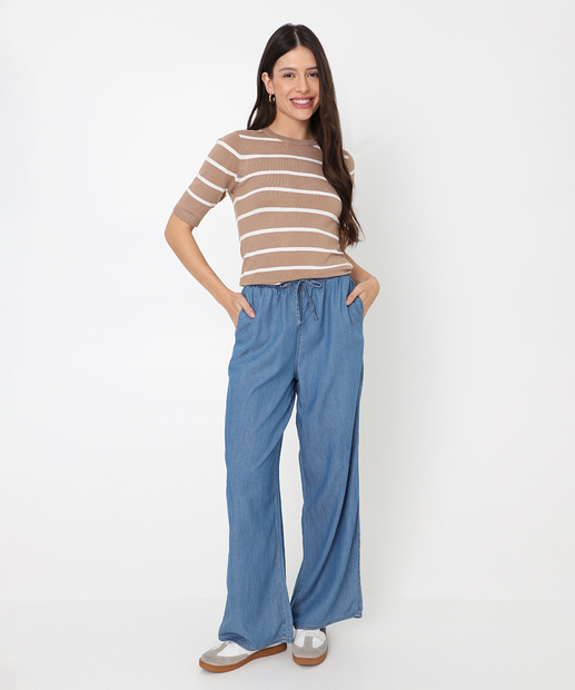 Blusa Feminina Tricô Listrada Marisa Marrom