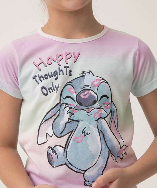 Pijama Infantil Stitch Degradê Manga Curta Disney Tam 4 a 12