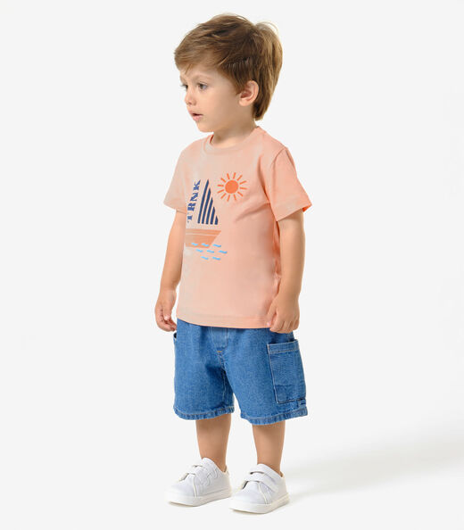 Conjunto Infantil  Camiseta Com Bermuda Trick Nick Rosa