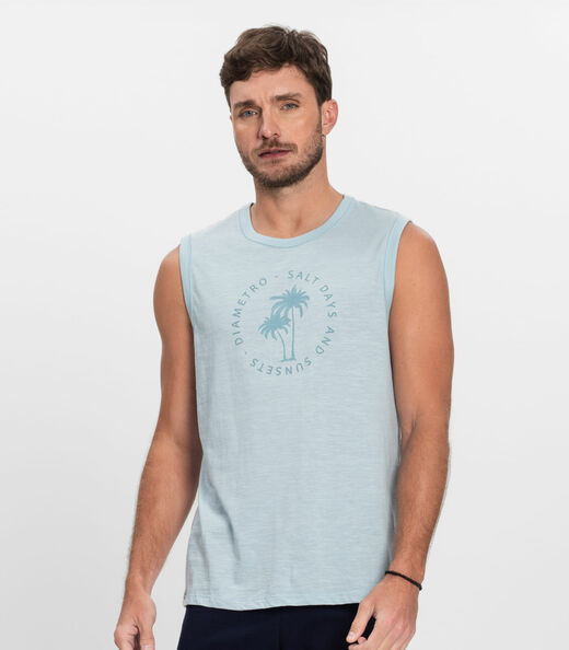 Regata Plus Masculina Malha Maquinetada Diametro Azul