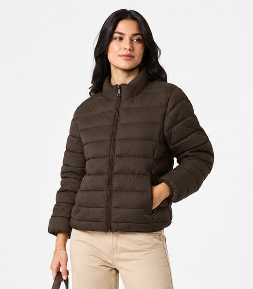 Jaqueta Puffer Feminina Peluciada Sea Surf Marrom
