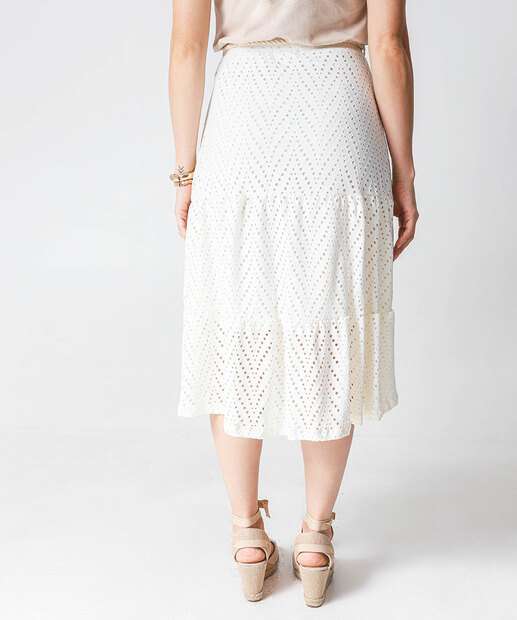 Saia Feminina Midi Laise Cordão Marisa Off White