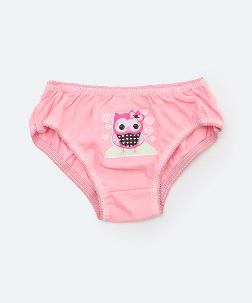 Kit 3 Calcinhas Infantil Coruja Marisa Tam 2 a 12 Rosa