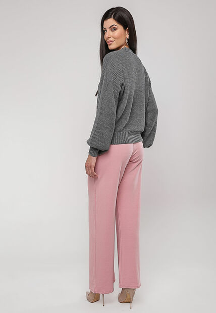 Blusa de Tricot Boton? com Trama Texturizada Grafite Salvatore