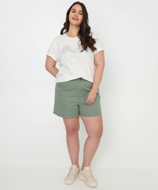 Camiseta Plus Size Feminina Mickey Foil Off White