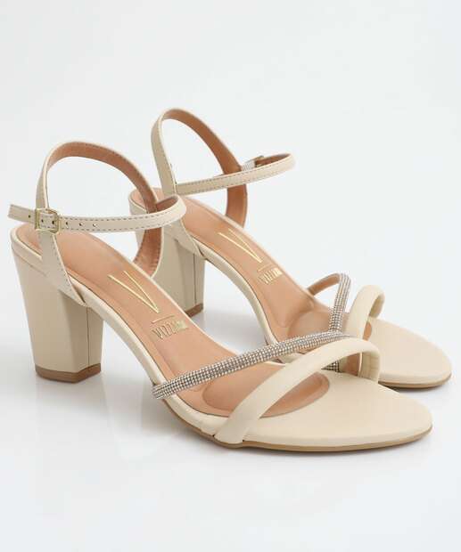 Sandália Feminina Salto Grosso Vizzano Bege 