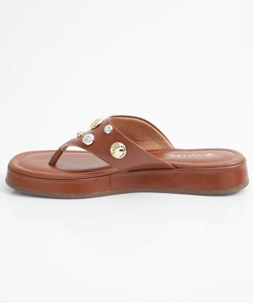 Tamanco Feminino Flatform Tachas Via Uno Caramelo