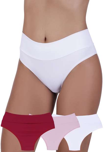 Image_Kit 3 Calcinhas Básica Canelada Concept Lingerie Multicolorido