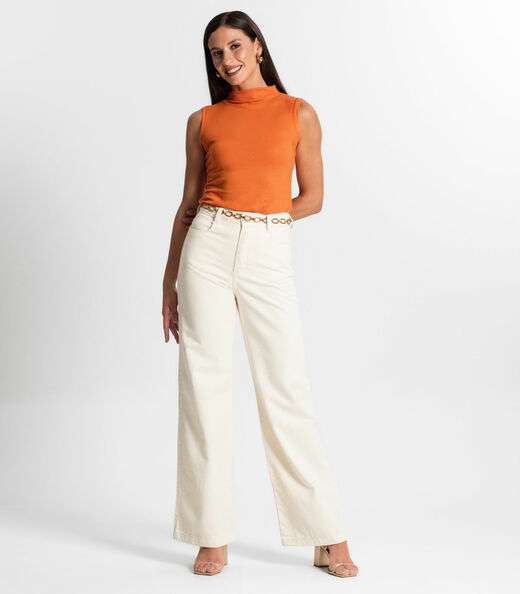 Regata Feminina Em Ribana Canelada Lurex Rovitex Laranja