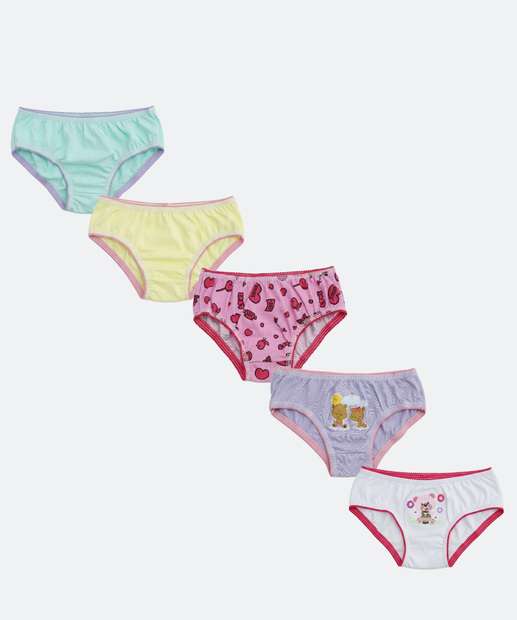 Kit 5 Calcinhas Infantil Ursinho Tam 2 a 12