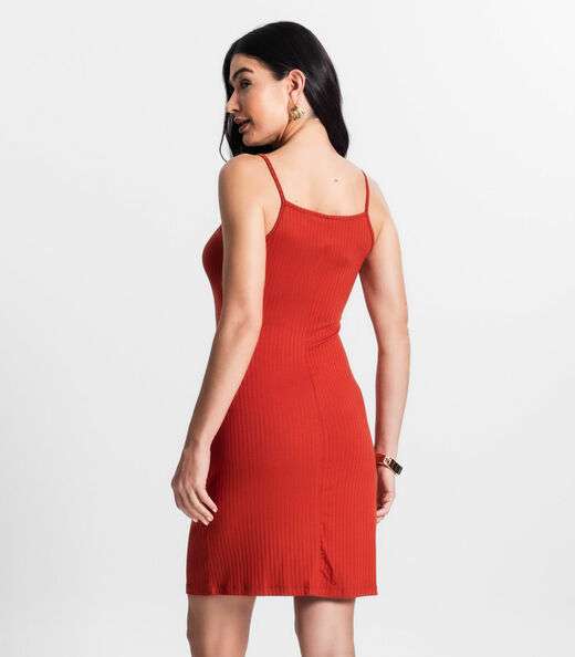 Vestido Canelado De Alça Select Laranja