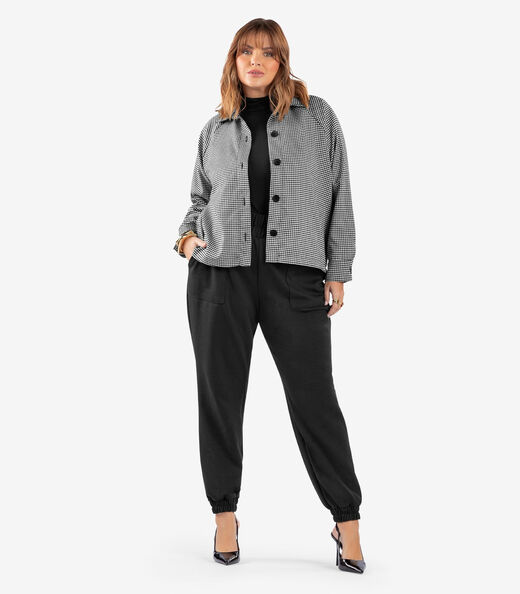 Image_Casaco Feminino Xadrez Plus Size Secret Glam Preto