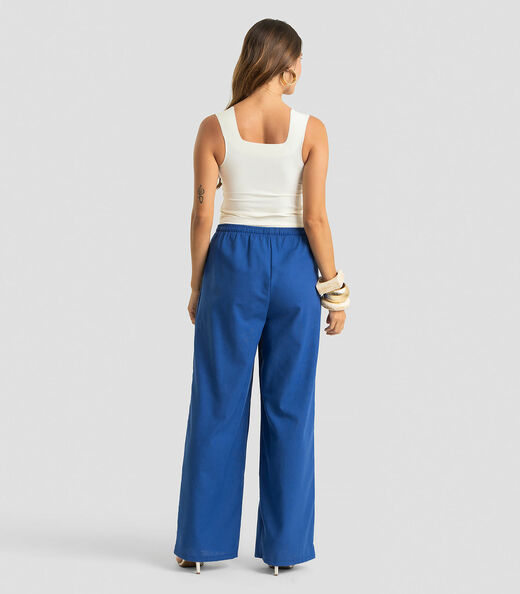 Calça Feminina Shape Pantalona Em Linho Dianna Azul