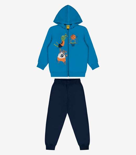 Conjunto Jaqueta Com Capuz E Calça Rovi Kids Azul