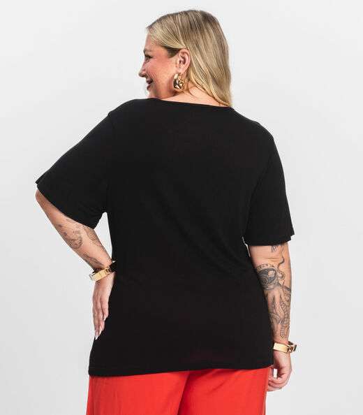 Blusa Visco Tricot Plus Size Secret Glam Preto