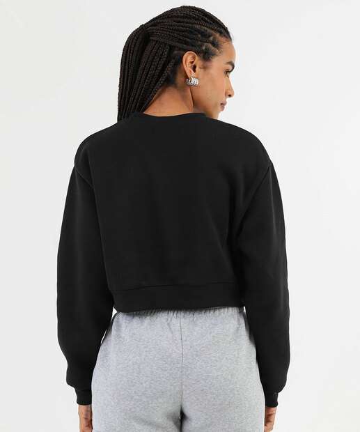 Blusão Feminino Cropped Moletom Estampado Marisa Preto