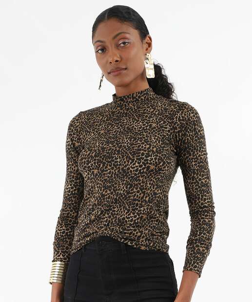 Image_Blusa Feminina Gola Média Animal Print Marisa Preto