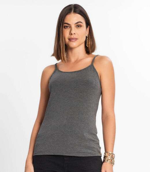 Blusa de Alça Feminina Viscotorcion Básica Rovitex Cinza