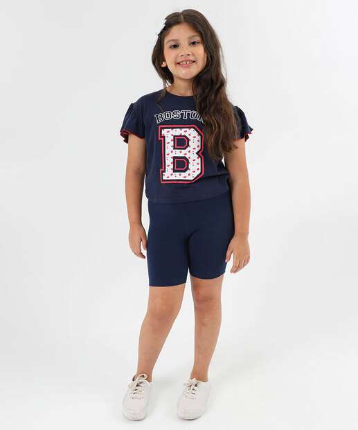 Blusa Infantil Estampa Frontal Babado Marisa Tam 4 a 10 Azul