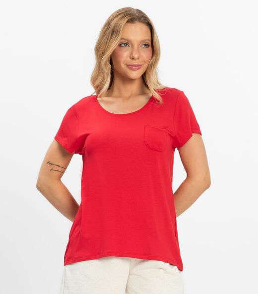 Blusa Feminina Viscotorcion Com Bolso Rovitex Vermelho
