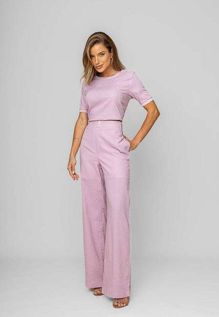 Blusa Alfaiataria Gola Ribana Manga Curta Rosa Salvatore