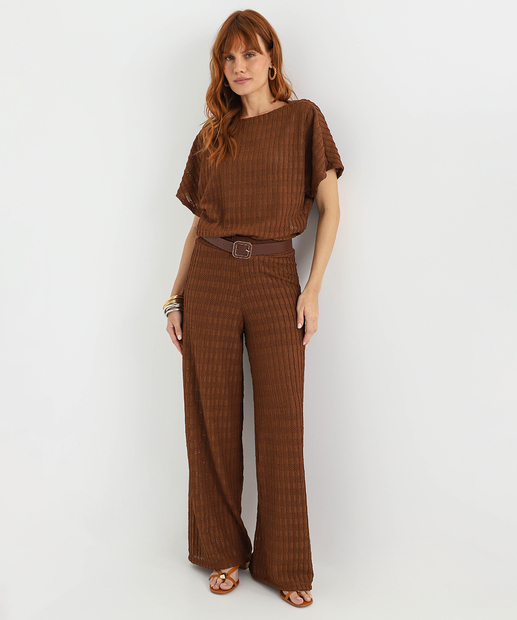 Blusa Feminina Textura Manga Curta Marisa Marrom