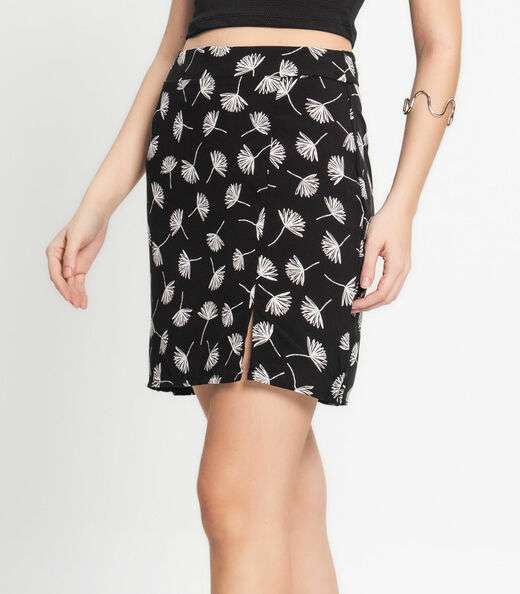 Conjunto Feminino Saia Estampada e Cropped Select Preto