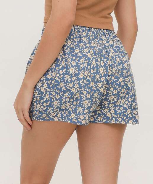 Short Cintura Alta Feminino Estampa Flores Marisa