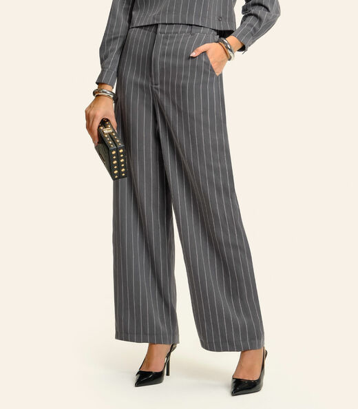 Calça Feminina Pantalona Twill Lurex Endless Cinza