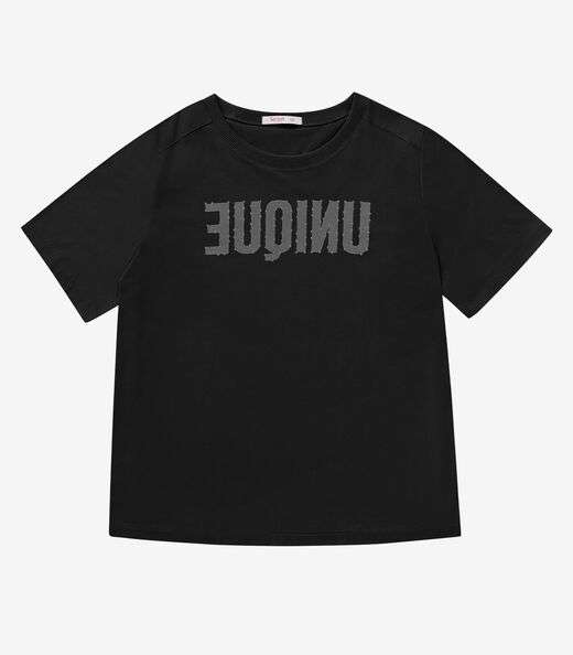 Camiseta Meia Malha Plus Size Secret Glam Preto