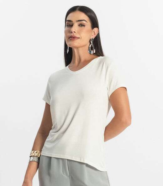 Blusa Básica Feminina Viscotorcion Rovitex Bege