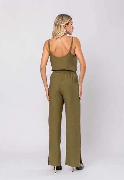 Conjunto Feminino Alfaiataria Regata E Calça Fenda Verde Musgo Salvatore