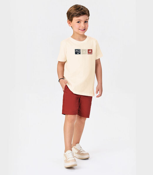 Conjunto Infantil Camiseta Com Bermuda Trick Nick Bege