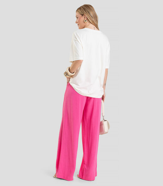 Calça Pantalona Feminina em Linho Dianna Rosa