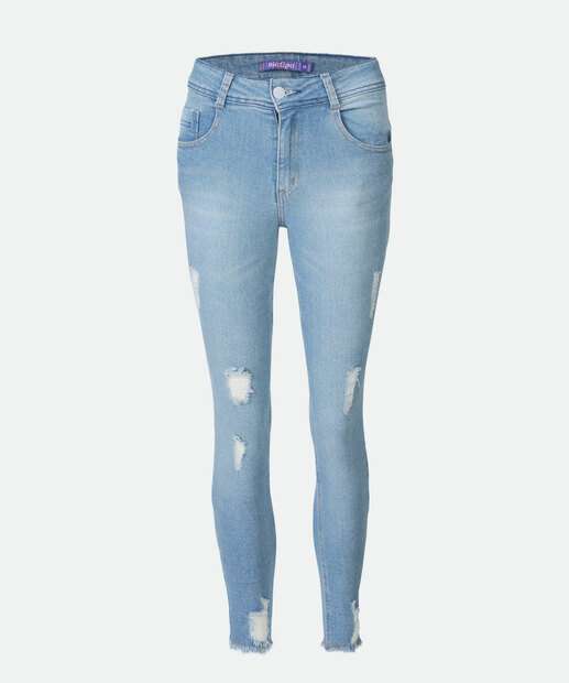 Calça Jeans Destroyed Skinny Feminina Barra Desfiada Biotipo