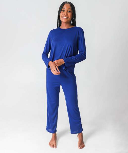 Image_Pijama Feminino Liso Manga Longa Marisa Azul