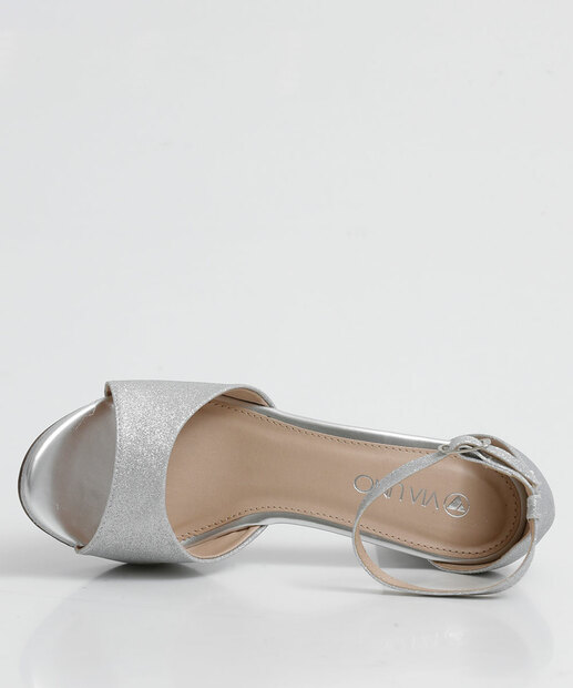 Sandália Meia Pata Feminina Salto Grosso Brilho Via Uno 