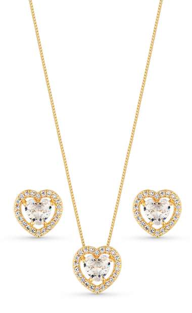 Image_Conjunto Semijoia Colar E Brinco Coração Cristal E Micro Zircônias Banhado A Our