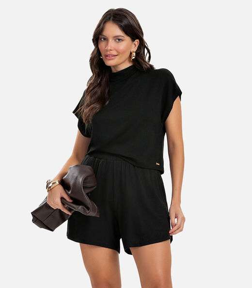 Conjunto Blusa com Shorts Feminino de Molecotton Preto
