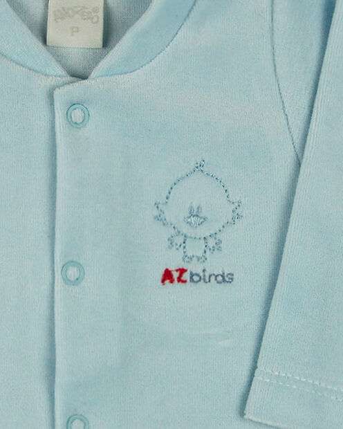 Conjunto Plush Bebe Menino Casaco Body e Culote Bordado Pintinhos - Azul