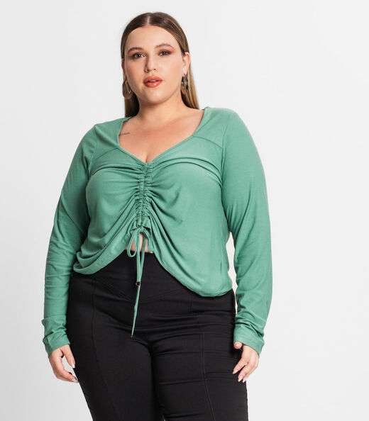 Blusa Feminina Manga Longa Em Viscose Secret Glam Verde
