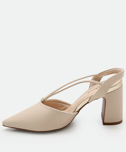 Scarpin Feminino Slingback Salto Grosso Bebecê Bege